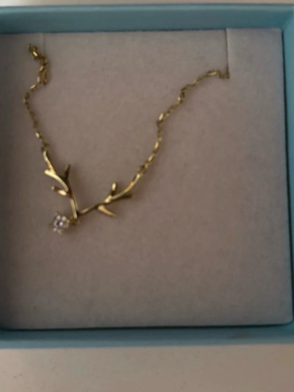 Gold Branch Pendant Necklace with Crystal Accent